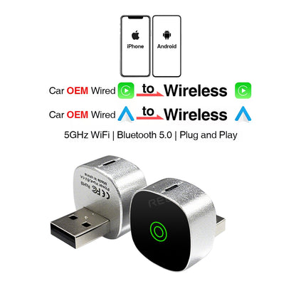 2 in 1 Wired to Wireless CarPlay Android Auto USB Dongle