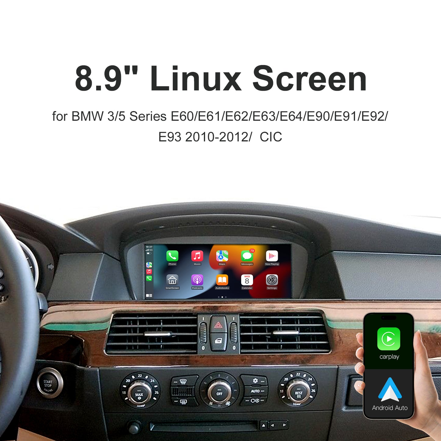 10,25 Zoll kabelloser CarPlay Android Auto Linux Multimedia-Bildschirm, kompatibel mit BMW 3er/5er-Serie E60~E93 (2004-2012)