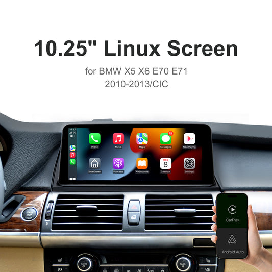 10,25 Zoll kabelloser CarPlay Android Auto Linux Multimedia-Bildschirm, kompatibel mit BMW X5 X6 E70 E71 (2007–2017)