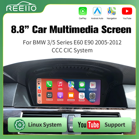 8.8" Wireless CarPlay Screen for BMW 3/5 Series E60 E90 – Supports YouTube