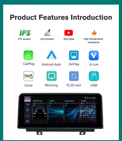 10.25 inch Wireless CarPlay Android Auto Linux Multimedia Screen Compatible With BMW 1/2Series F20~F23 (2012-2015)