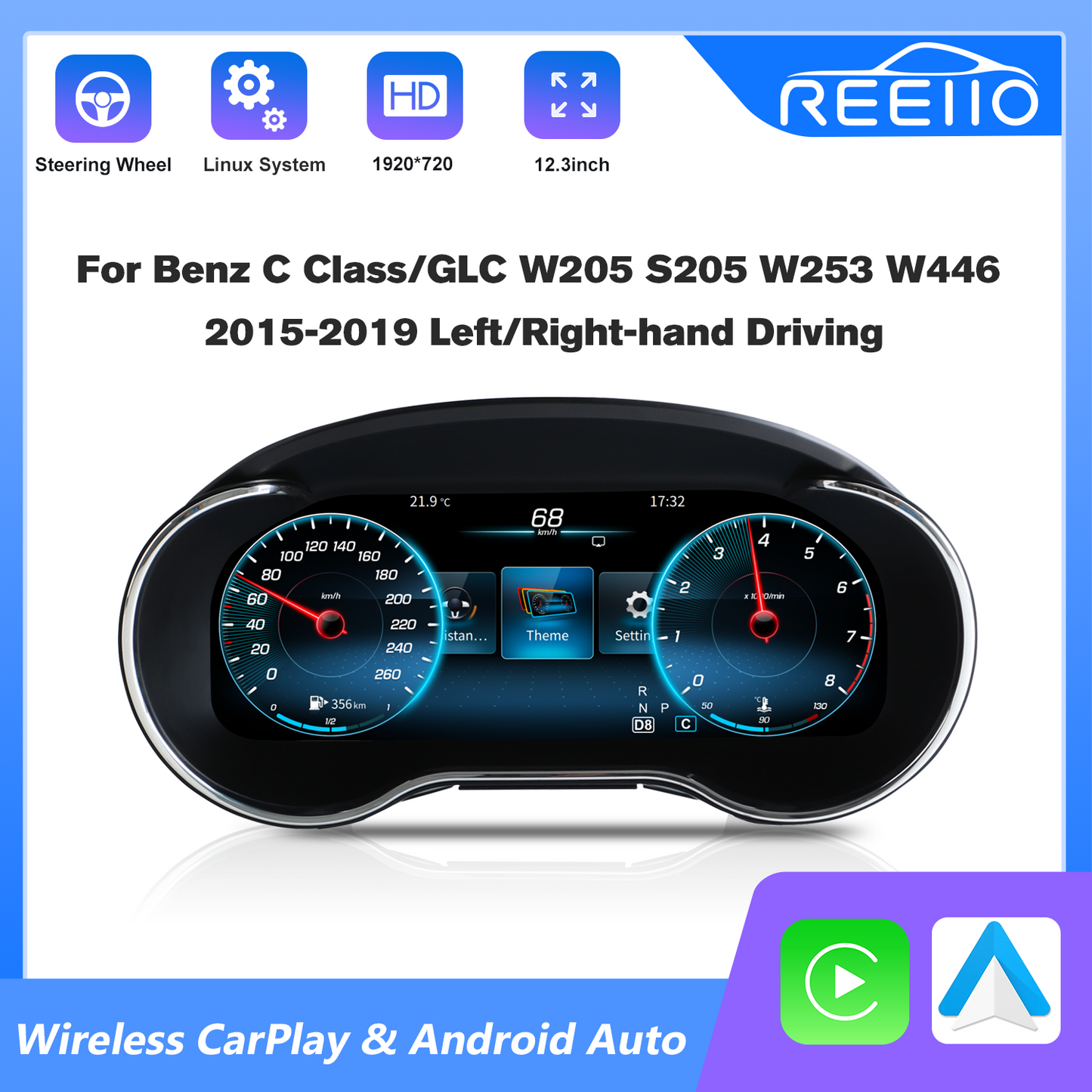 12.3" LCD Cluster Digital Dashboard For Mercedes Benz GLC C-Class