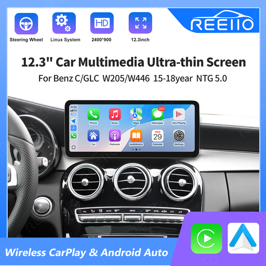12.3" Ultra-Slim 2400x900 CarPlay Screen for Mercedes C/GLC NTG5.0