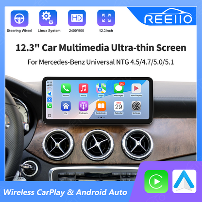 12.3" Ultra-Slim 2400x900 CarPlay Screen for Mercedes NTG4.5/NTG5.0