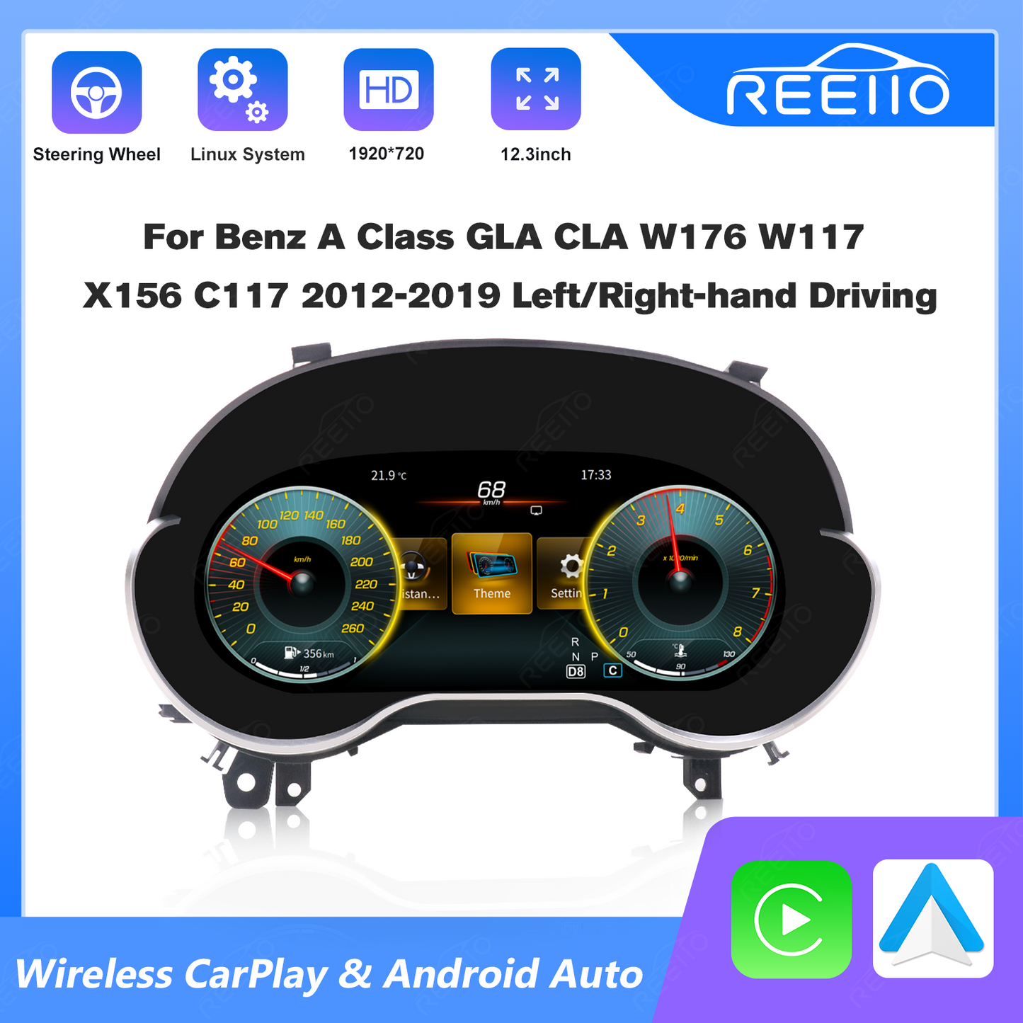 12.3" LCD Cluster Digital Dashboard For Mercedes Benz A/GLA/CLA